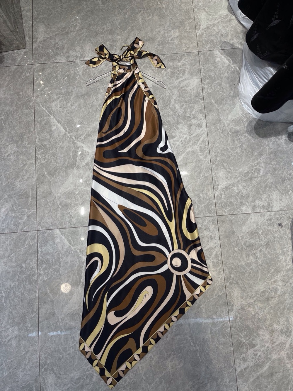 Emilio Pucci Black Brown Cream Graphic Silk Halter Crop Top